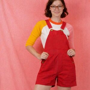 Big Bud Press Shortalls Womens XS Red Bib Overalls Retro 70s Mod USA Cotton